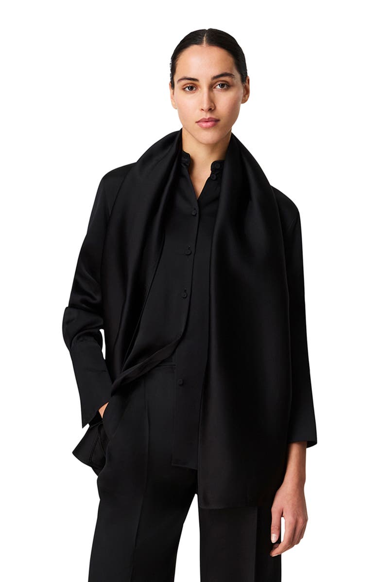 Another Tomorrow Band Collar Blouse with Scarf, Alternate, color, Black