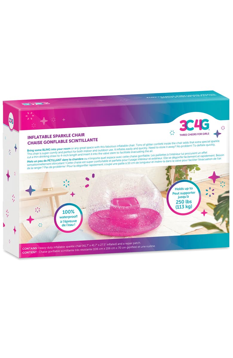 Three Cheers For Girls Pink Glitter Confetti Inflatable Chair Sparkle, Alternate, color, Multicolored