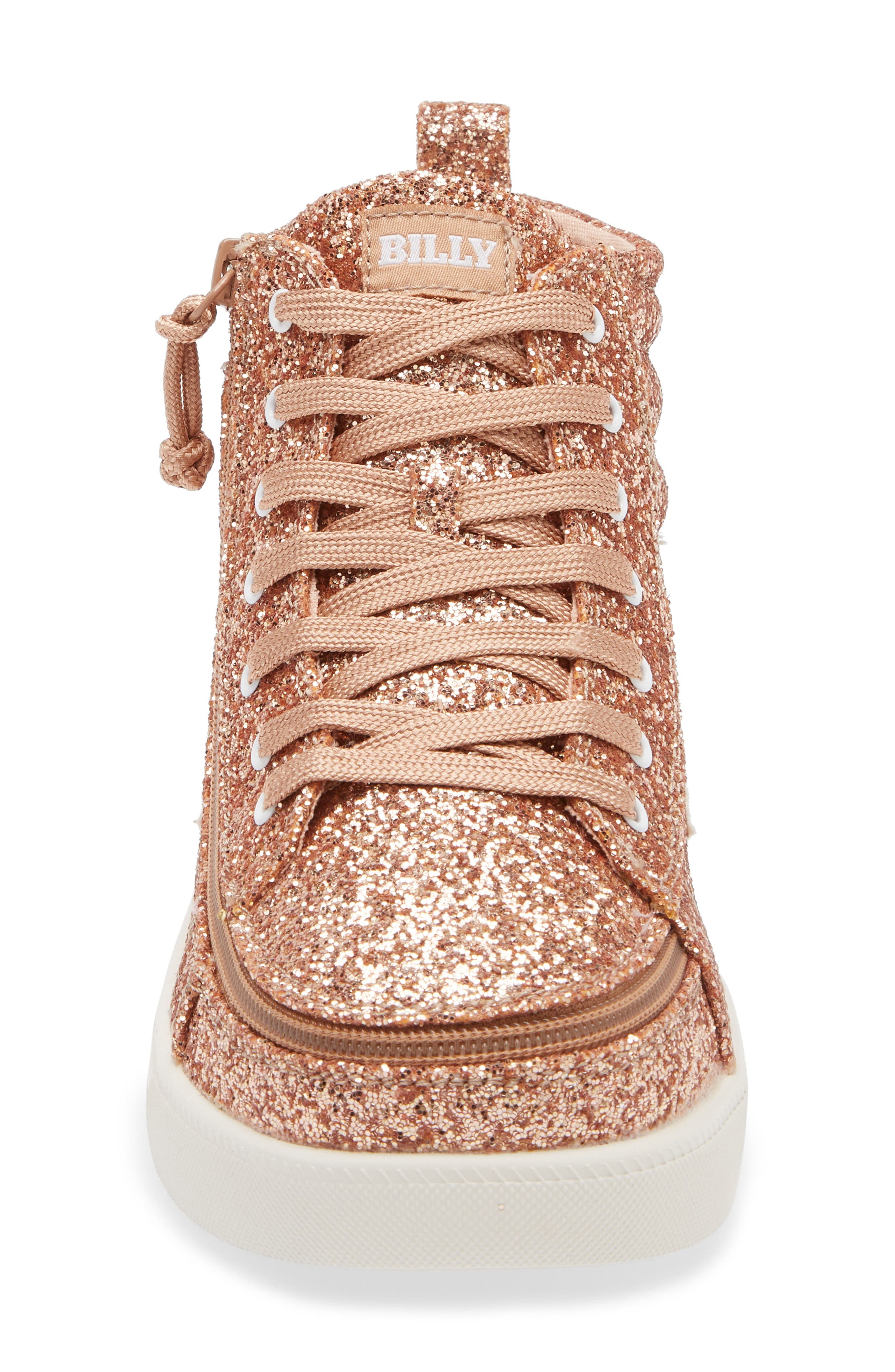 BILLY Footwear Kids' Billy Classic Glitter High Top Sneaker, Alternate, color, Rose Gold