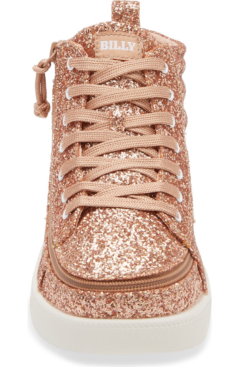 BILLY Footwear Kids' Billy Classic Glitter High Top Sneaker, Alternate, color, Rose Gold
