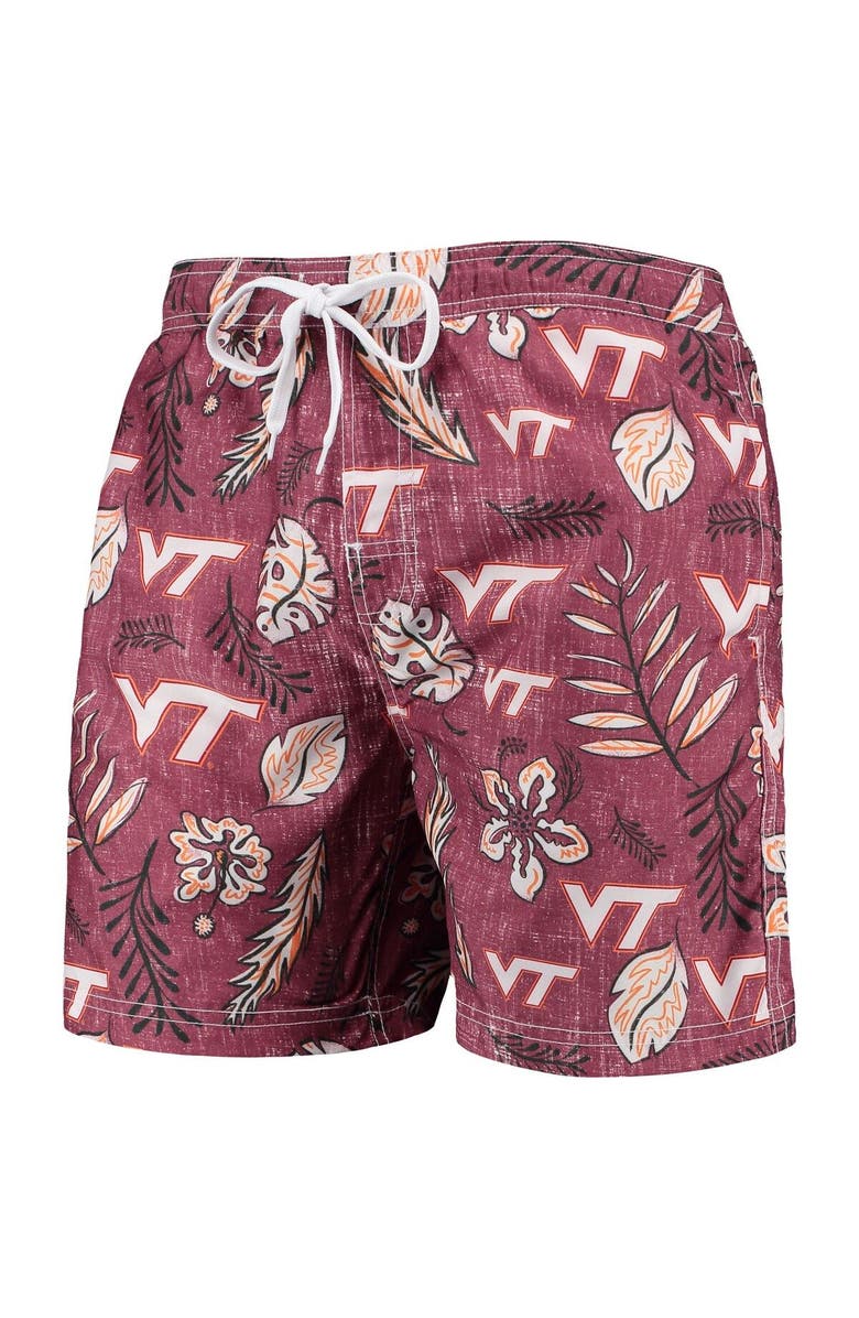 Wes & Willy Men's Wes & Willy Maroon Virginia Tech Hokies Vintage Floral Swim Trunks, Alternate, color, 