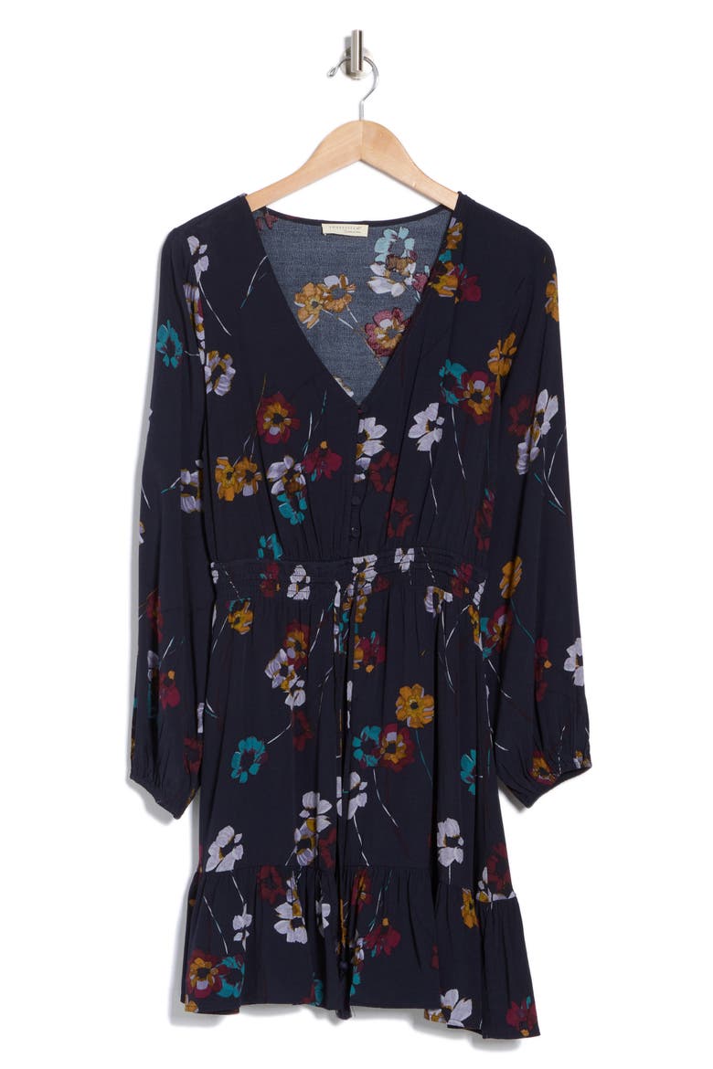 Long Sleeve Floral Print Dress, Alternate, color, NAVY/MUSTARD