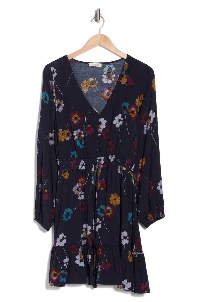 Lovestitch Long Sleeve Floral Print Dress, Alternate, color, Navy/Mustard