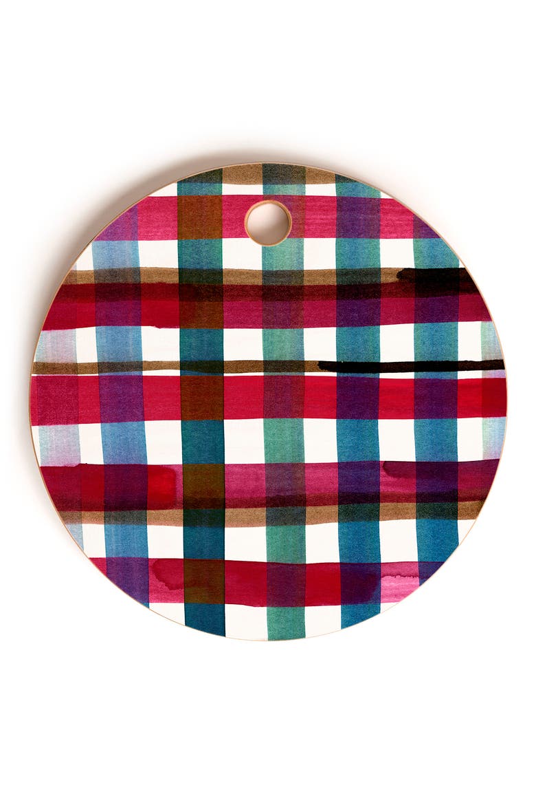 Modern Christmas Plaid Round Cutting Board, Main, color, RED