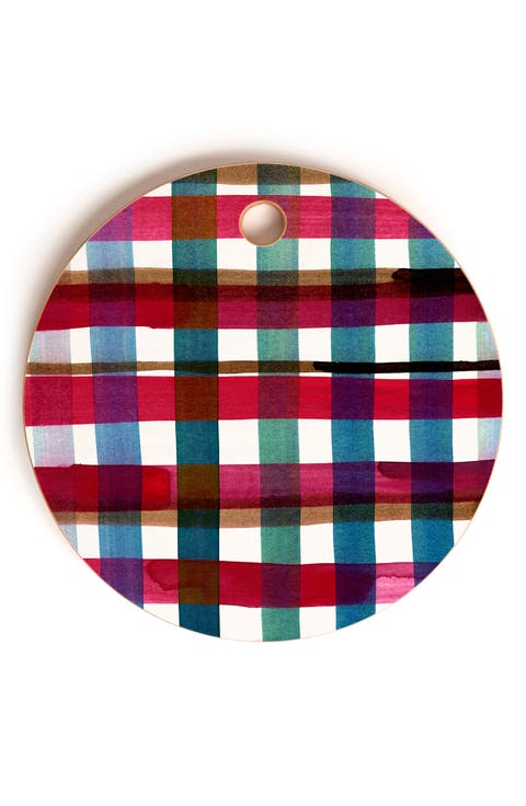 Modern Christmas Plaid Round Cutting Board