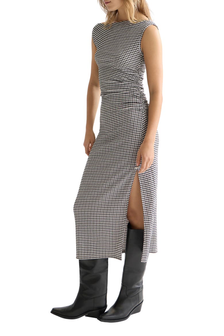 Asymmetric Neck Gingham Dress, Alternate, color, METEORITE