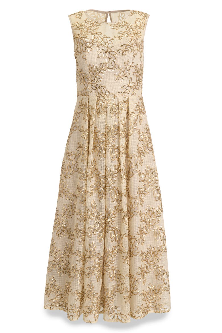 Floral Sequin Sleeveless Gown, Alternate, color, SAND