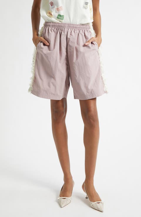 Gender Inclusive Wilbur Ruched Lace Stripe Track Shorts