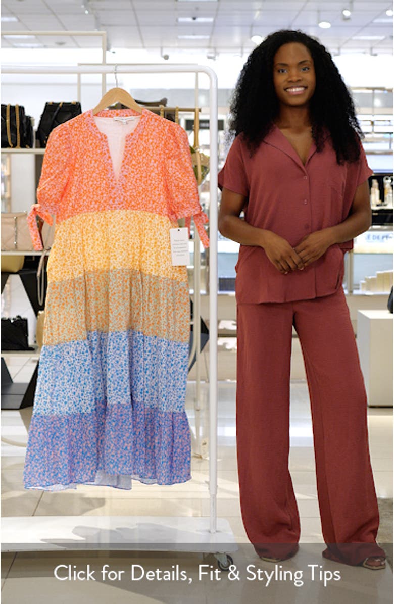 Floral Colorblock Tiered Cotton Midi Dress, sales video thumbnail