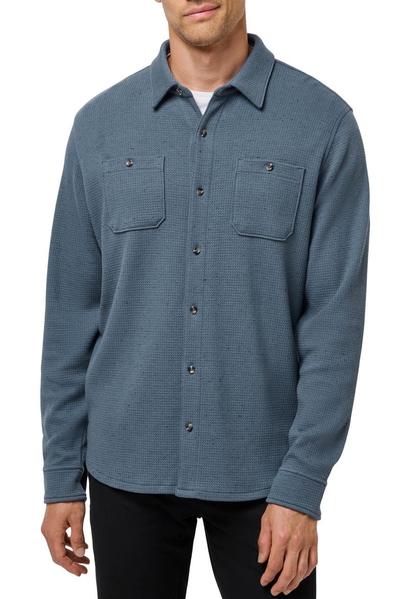 Cloud Waffle Knit Button-Up Shirt, Main, color, BERING SEA