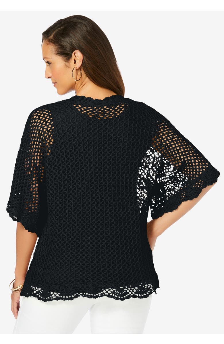 Jessica London Crochet Cardigan, Alternate, color, Black