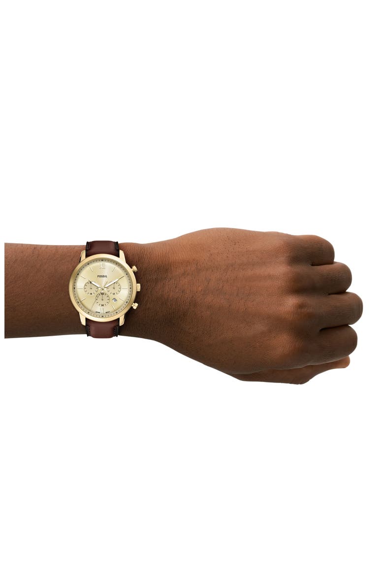 Neutra Chronograph Leather Strap Watch, 44mm, Alternate, color, BROWN