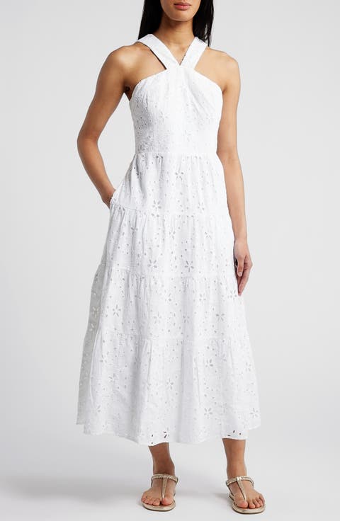 Jenette Eyelet Embroidered Halter Sundress