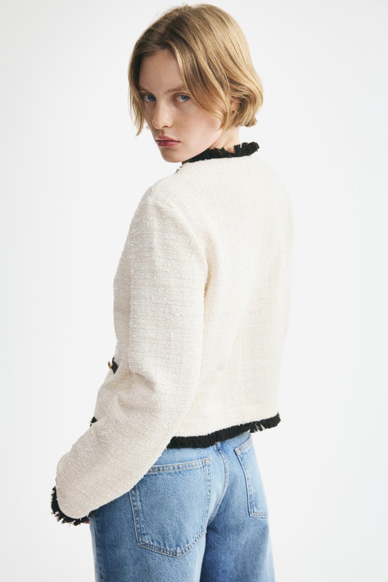 Bouclé-knit Jacket With Fringe, Alternate, color, Cream