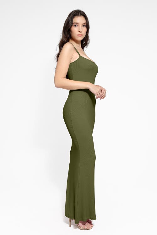 Popilush Shapewear Modal Slimming Maxi Slip Dress In Moss