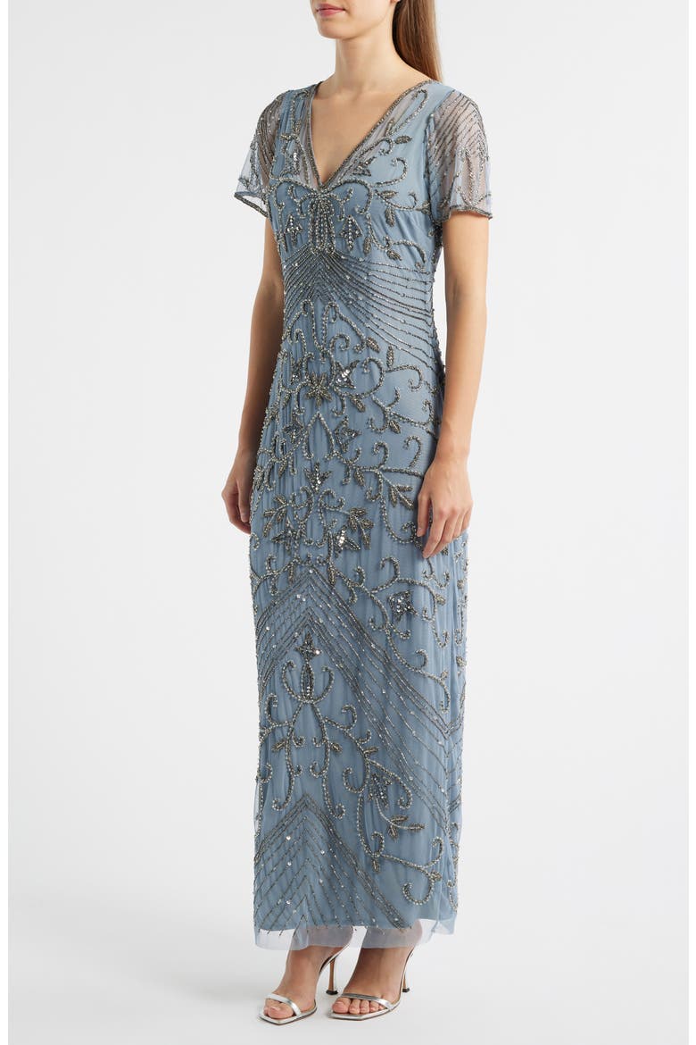 Beaded Mesh Column Gown, Alternate, color, SOFT BLUE 401