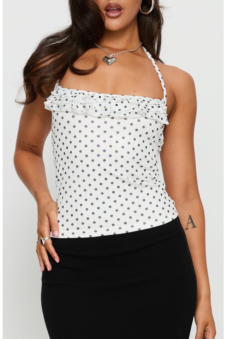 Days of Summer Dot Ruffle Halter Top, Main, color, WHITE POLKA DOT