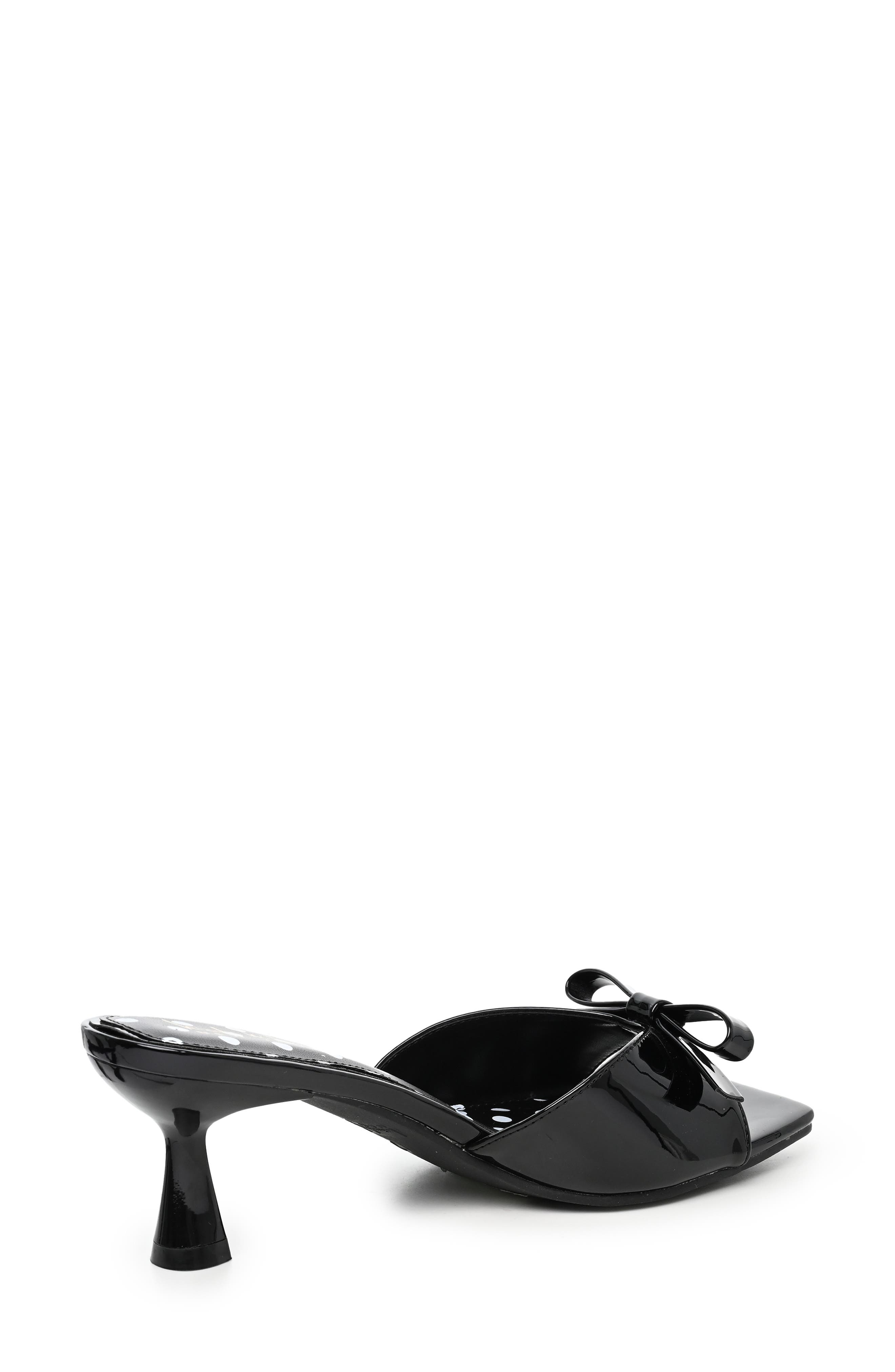 Bow Heeled Sandal, Alternate, color, BLACK PATENT POLKA