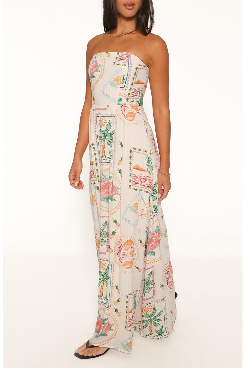 Lindon Strapless Maxi Dress, Alternate, color, CREAM PALM PRINT