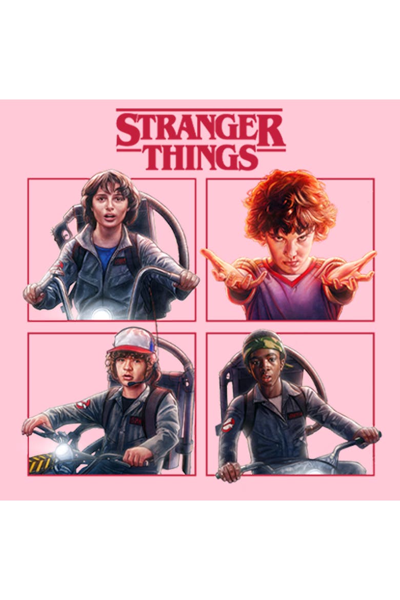 Netflix Girl's Stranger Things Character Squares Graphic T-Shirt, Alternate, color, Light Pink