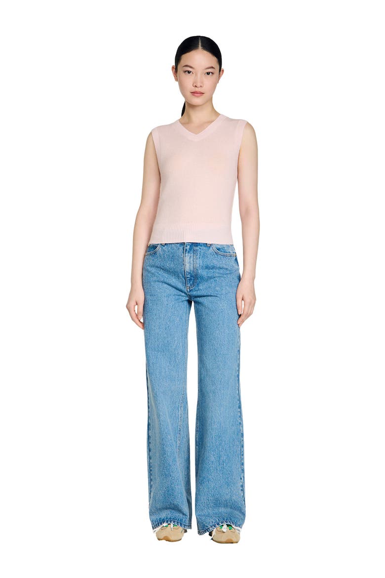 Embroidered short wool cashmere vest, Alternate, color, Light pink