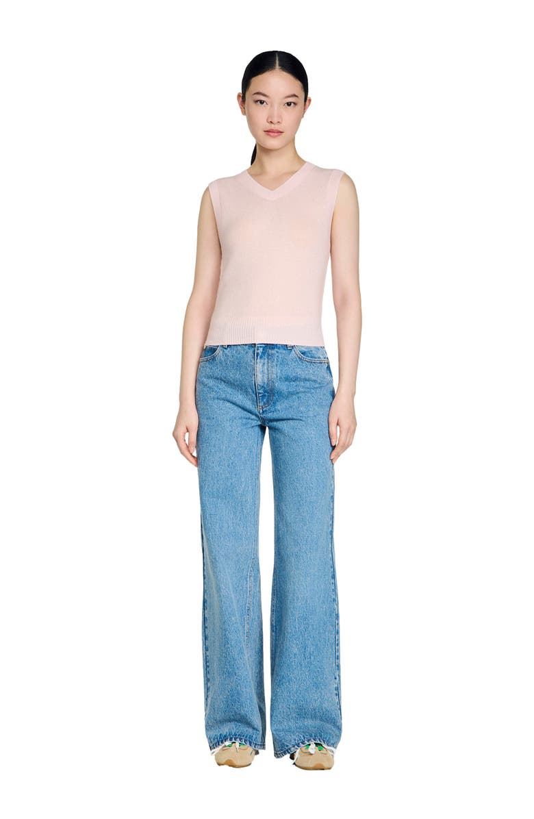 SANDRO Embroidered short wool cashmere vest, Alternate, color, Light Pink