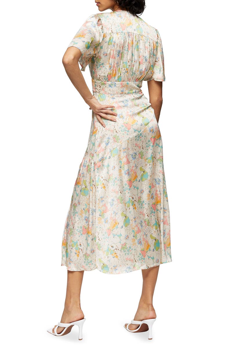 Topshop Willow Floral Angel Sleeve Satin Midi Dress, Alternate, color, 