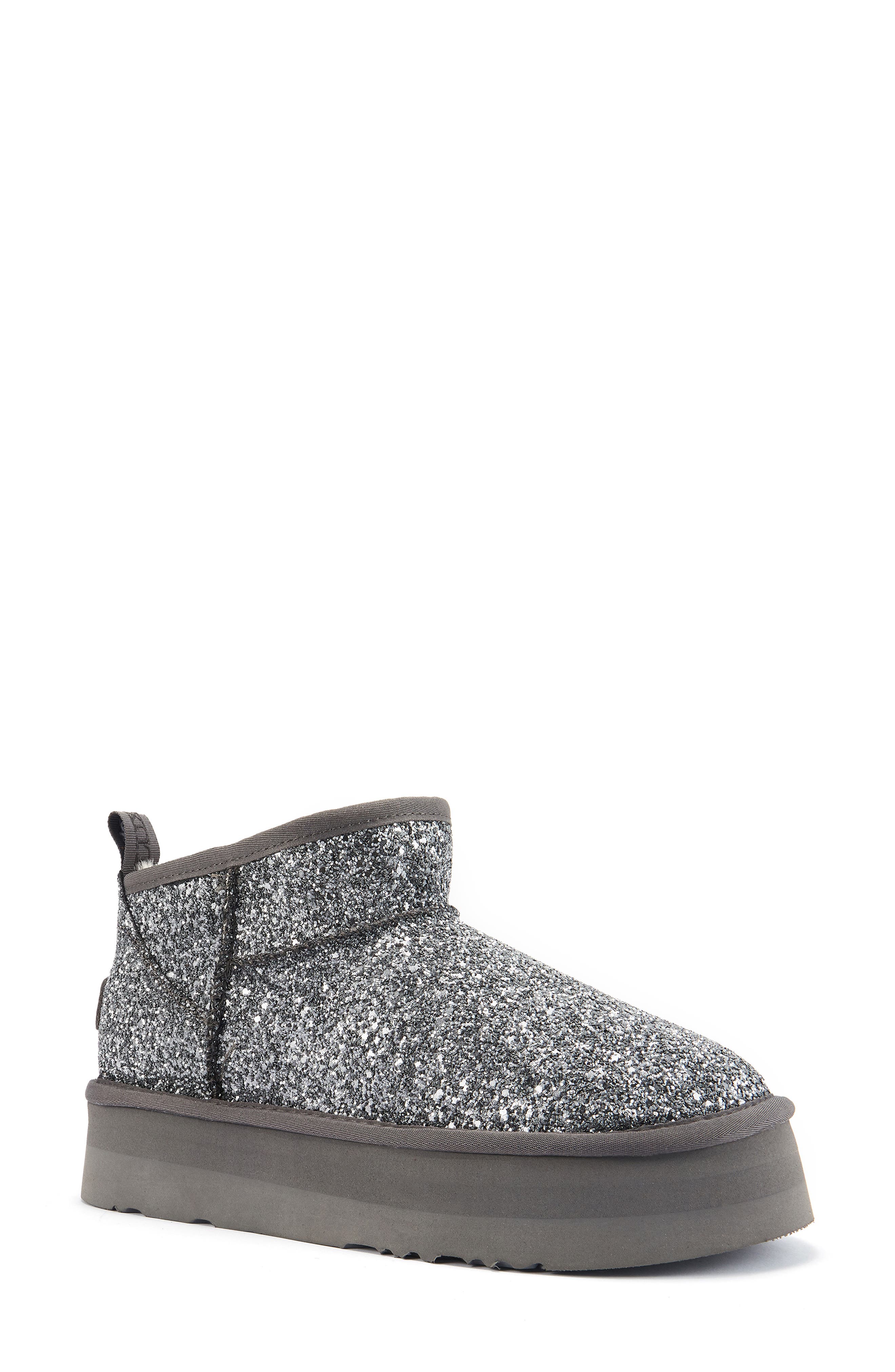 Australia Luxe Collective Cosy Genuine Shearling Glitter Ultra Platform Bootie, Main, color, Pewter