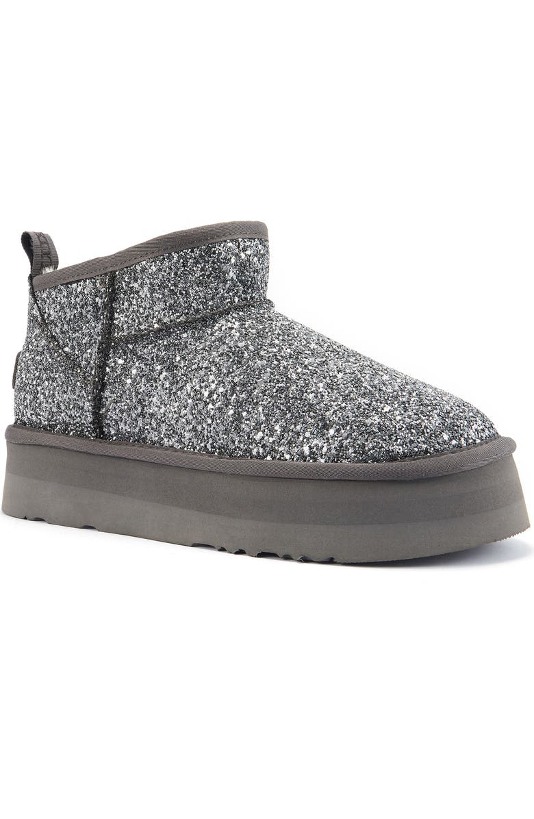 Australia Luxe Collective Cosy Genuine Shearling Glitter Ultra Platform Bootie, Main, color, Pewter