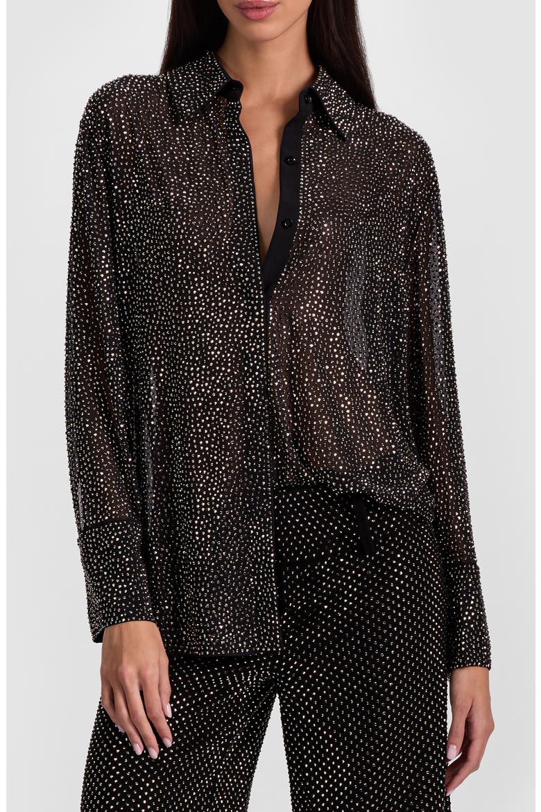 Crystal Detail Button-Up Shirt, Main, color, BLACK