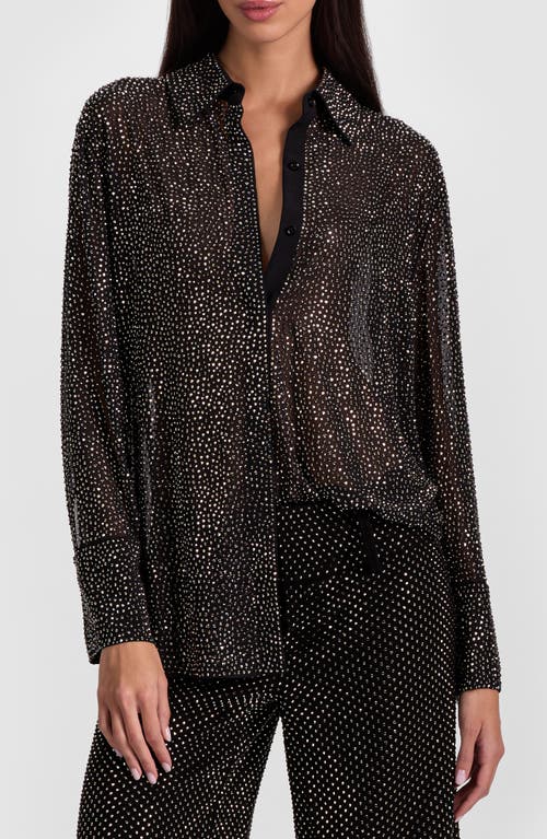 Alice And Olivia Finely Crystals-embellished Button-down Shirt In Black