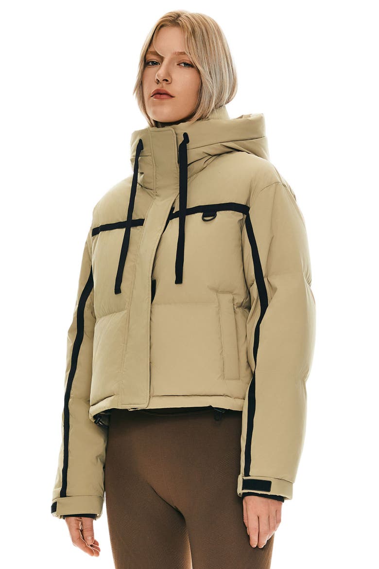 Winter Quilted Hooded Cropped Down Puffer Jacket, Alternate, color, Khaki