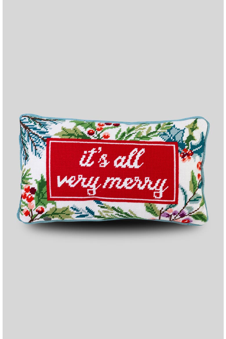 Very Merry Needlepoint Pillow, Main, color, Blue