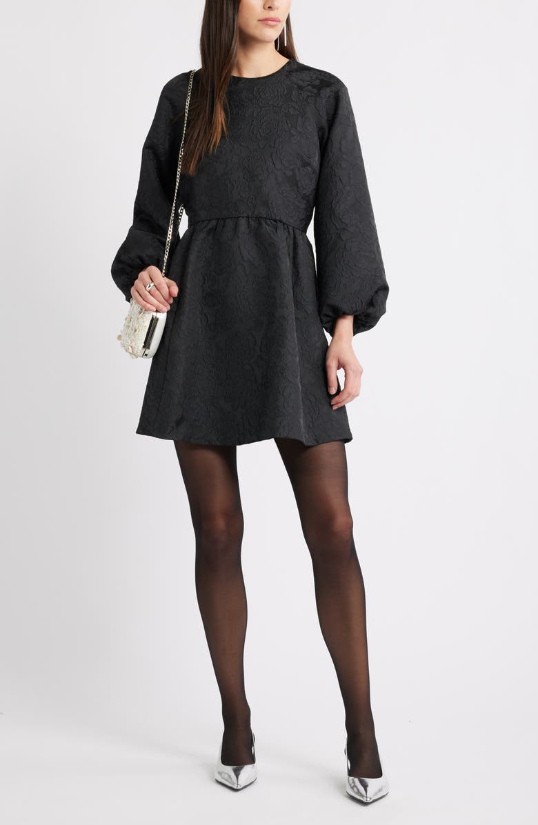 Caslon<sup>®</sup> Long Sleeve Jacquard Minidress, Alternate, color, Black Jacquard