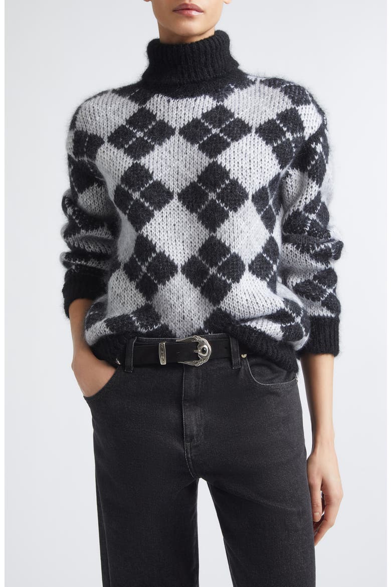 Argyle Mohair & Silk Turtleneck Sweater, Main, color, 22-75 BLK LT PRL GRY