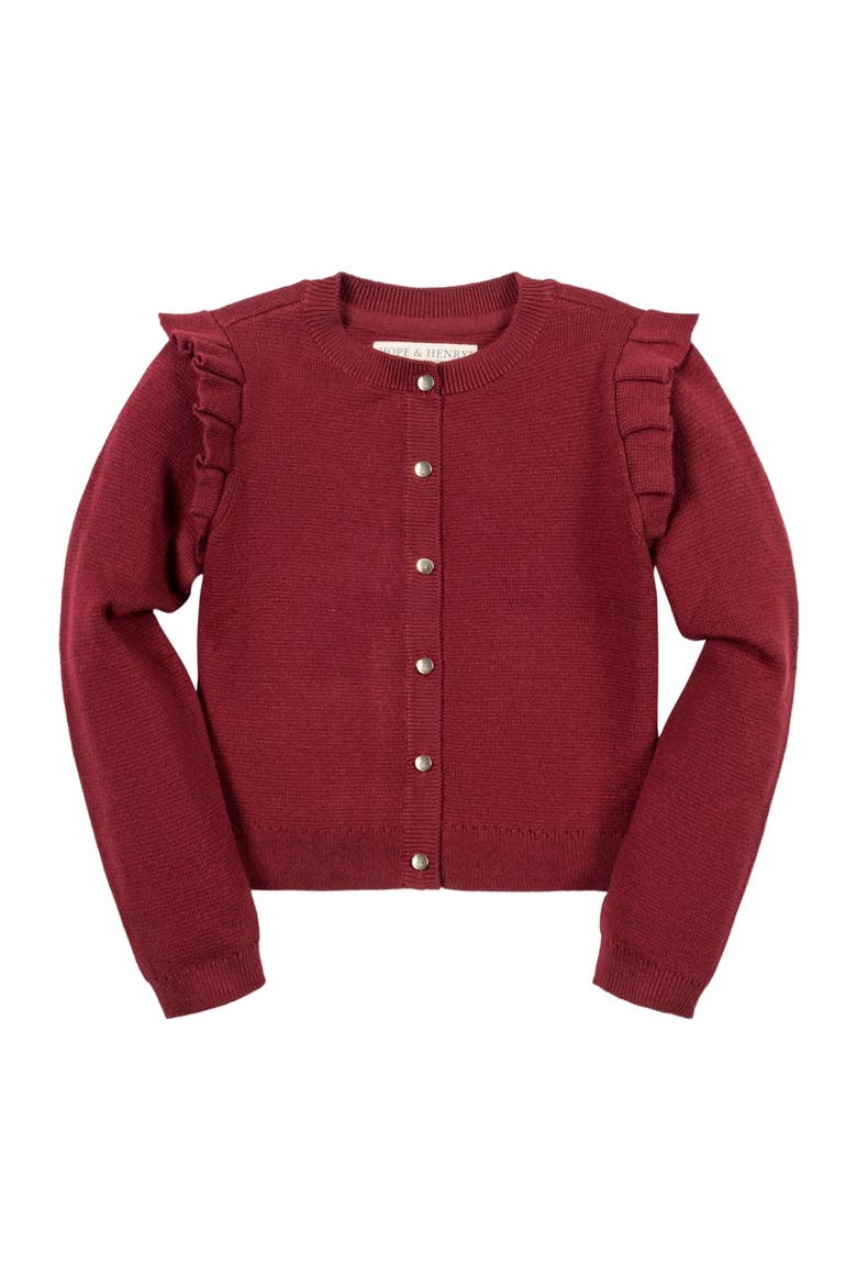 Baby Girls' Organic Milano Ruffle Cardigan, Infant, Main, color, Oxblood