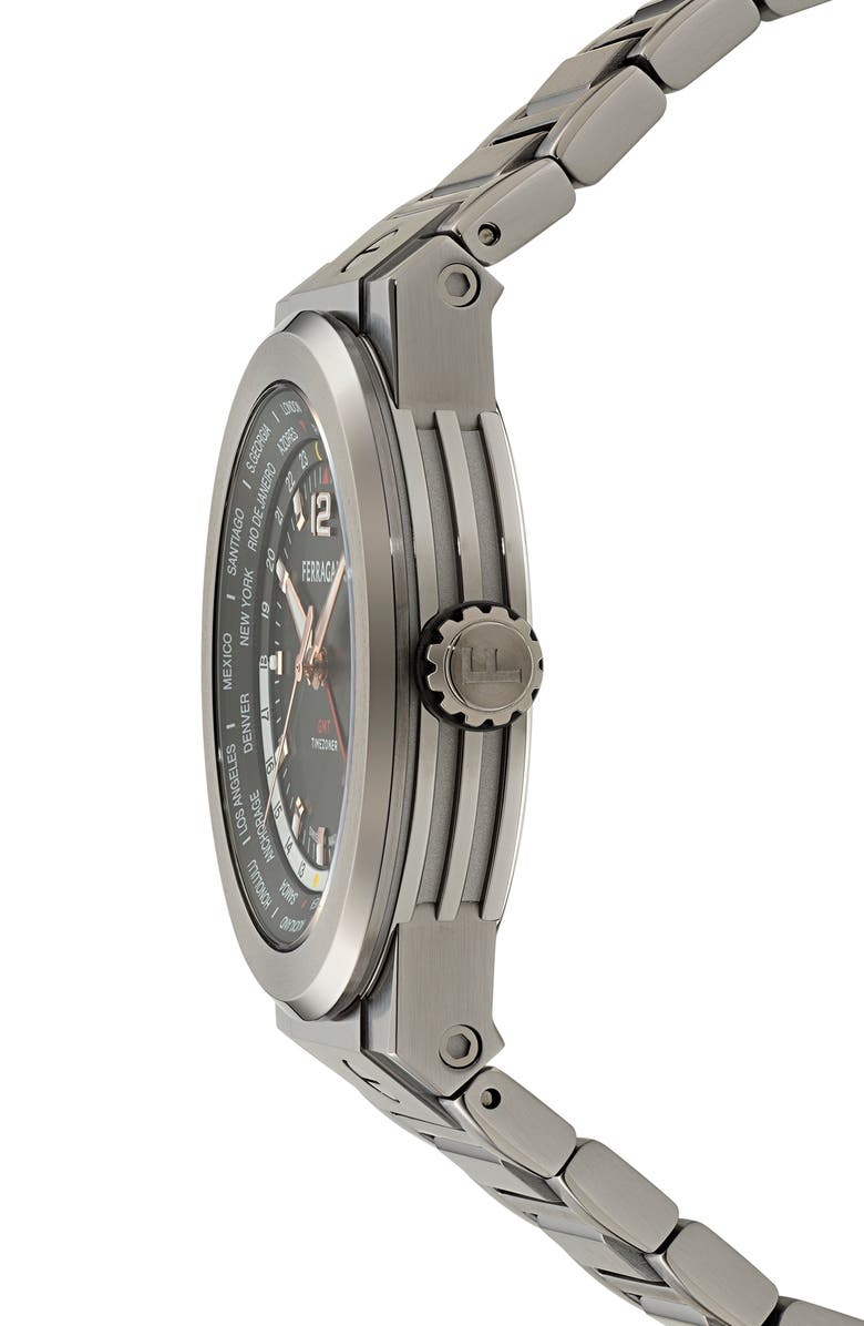 FERRAGAMO F-80 GMT Worldtime Bracelet Watch, 43mm, Alternate, color,