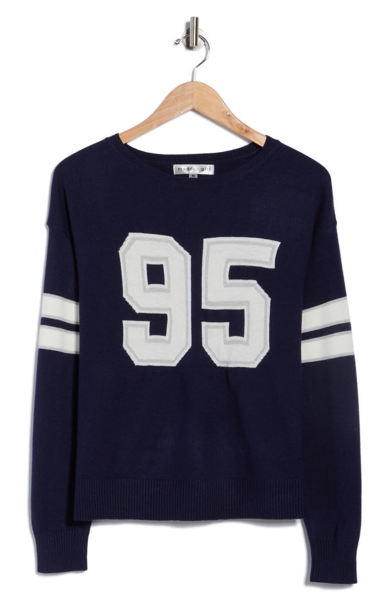 Madden Girl 95 Jacquard Pullover Sweater, Alternate, color, Navy Combo