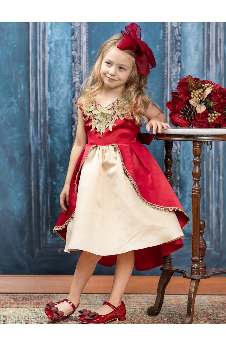 Mia Belle Girls Lovely Night Red Embroidered Holiday Dress, Alternate, color, Red