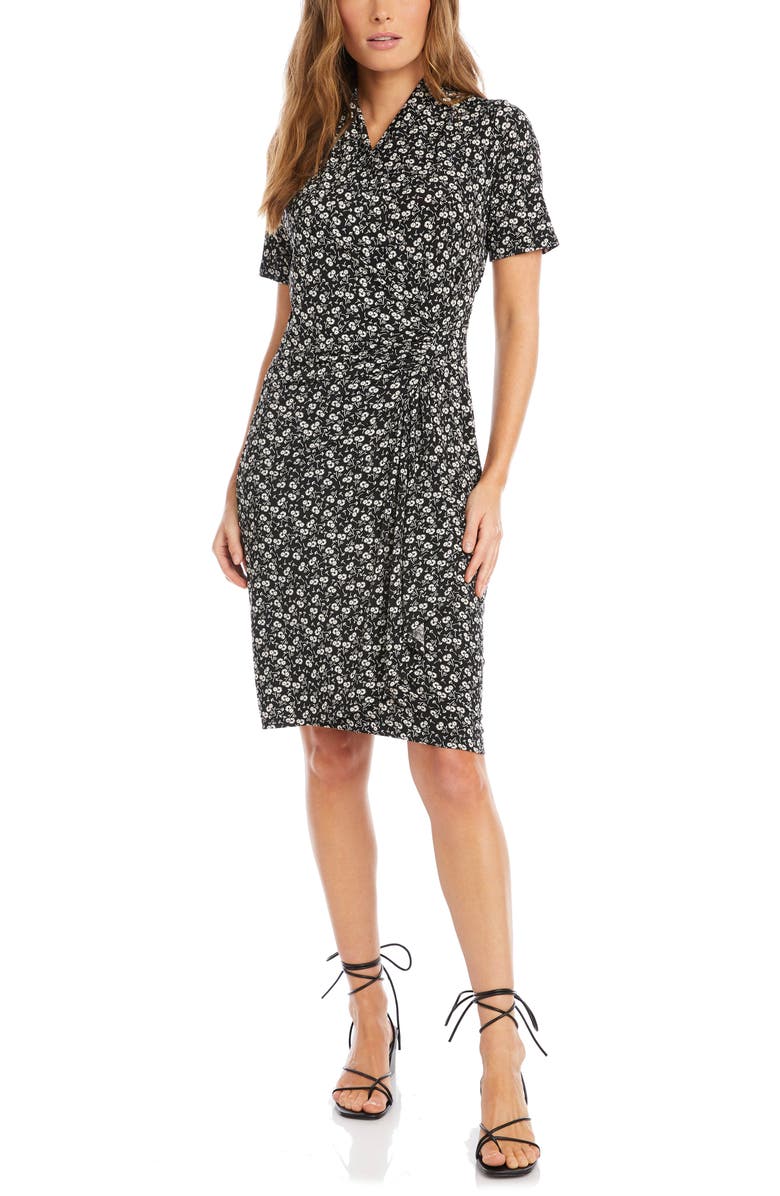 Karen Kane Cascade Floral Print Faux Wrap Dress, Main, color,