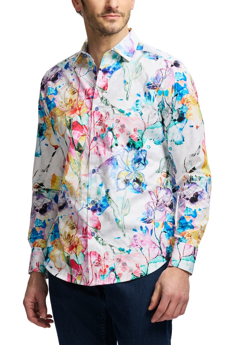 Cypremort Long Sleeve Cotton Button-Shirt, Alternate, color, WHITE MULTI
