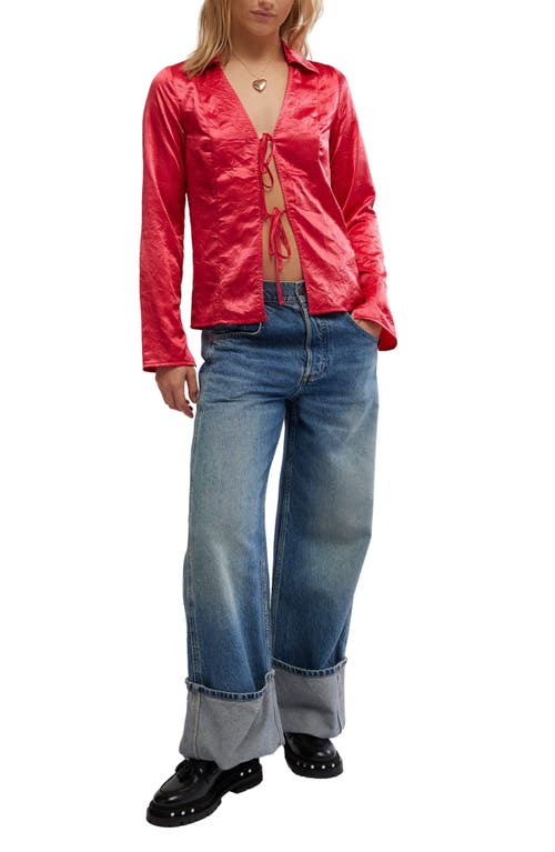 Free People Star Eyes Crinkle Satin Top In Retro Red