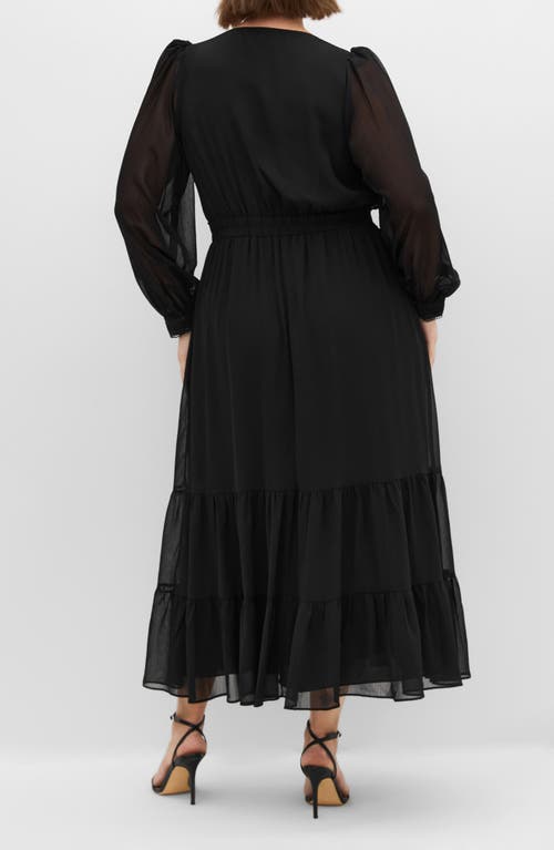 City Chic Kianna Sheer Long Sleeve Maxi Dress In Black