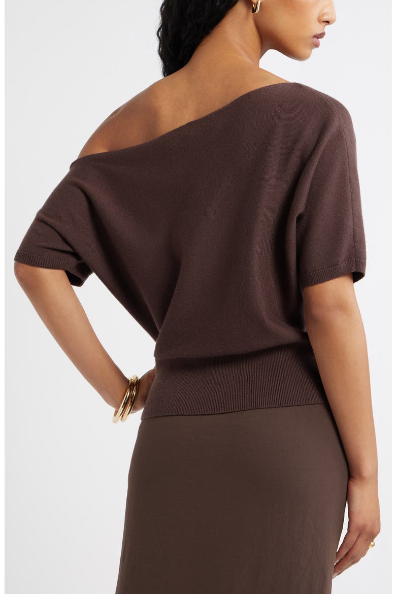 One-Shoulder Short Sleeve Sweater, Alternate, color, BROWN SEAL