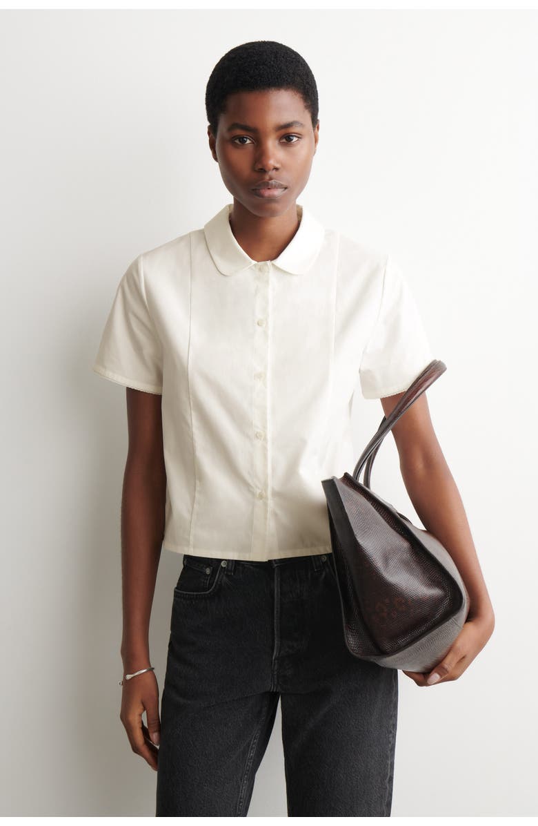 COS Curved-Collar Cotton Poplin Shirt, Main, color, White