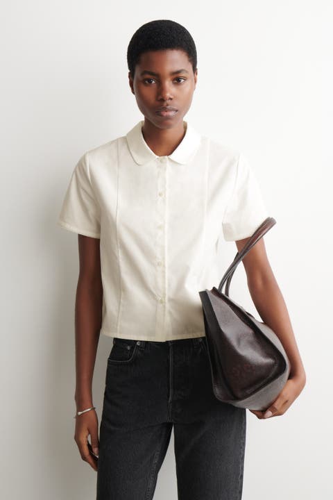 Curved-Collar Cotton Poplin Shirt
