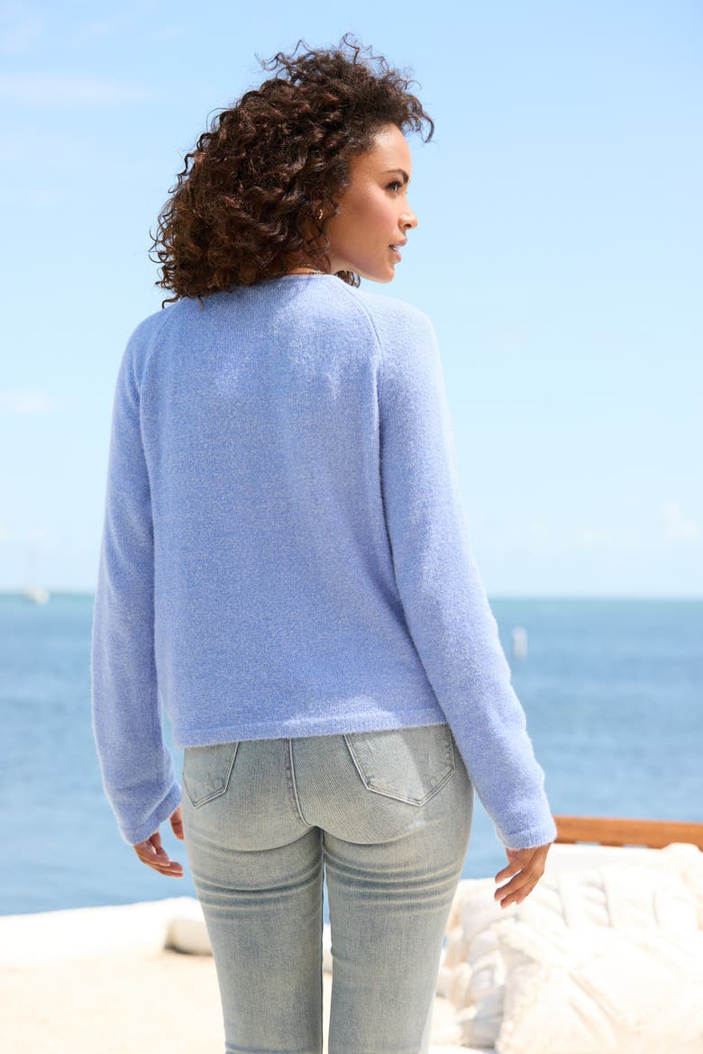 Fuzzy V-Neck Sweater, Alternate, color, Blue Heather