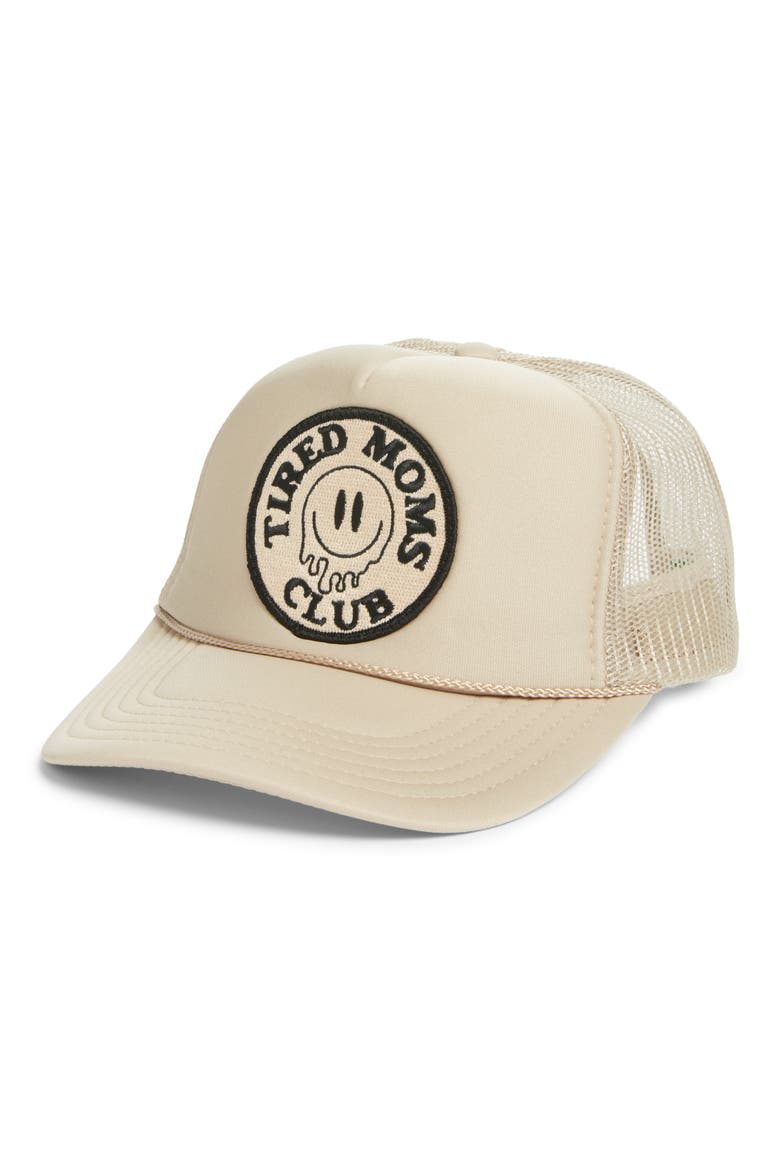 Tired Moms Club Patch Trucker Hat, Main, color, TAN
