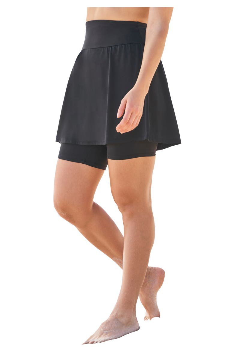 360° Powermesh High-Waist Swim Skirt With Tummy Control, Main, color, BLACK