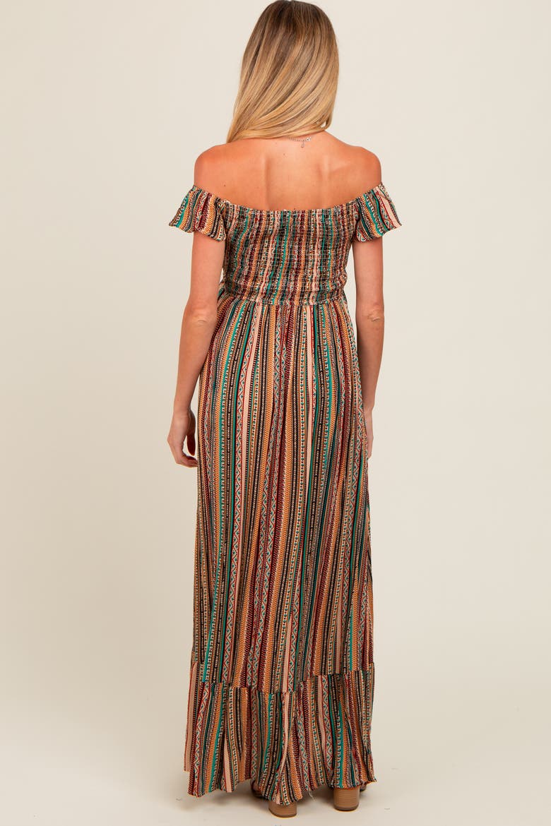 Off Shoulder Cinched Maxi Dress, Alternate, color, Multi